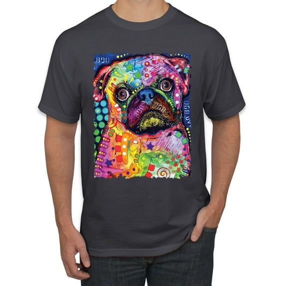 Funny Neon Pug | Dean Russo Art Animal Lover Men's T-Shirt, Charcoal, Small
