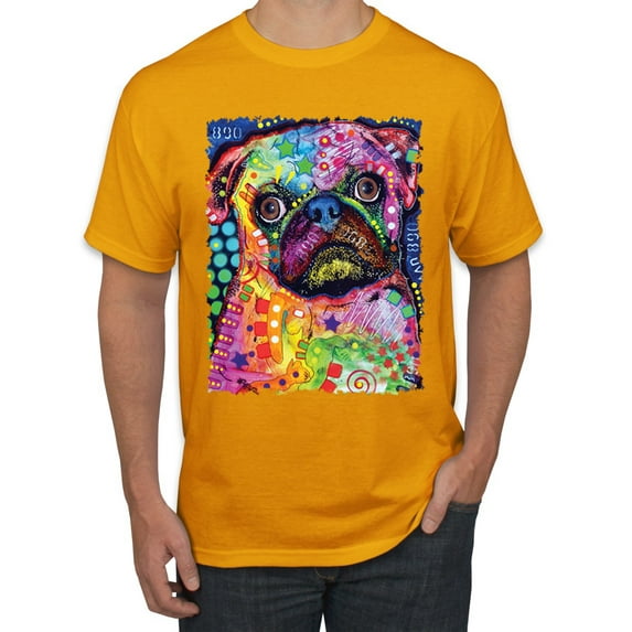 Funny Neon Pug | Dean Russo Art Animal Lover Men's T-Shirt, Gold, XX-Large