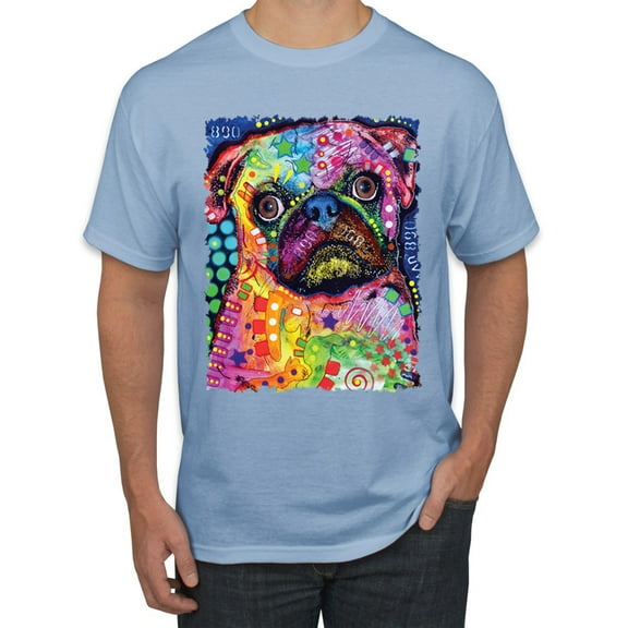 Funny Neon Pug | Dean Russo Art Animal Lover Men's T-Shirt, Light Blue, X-Large