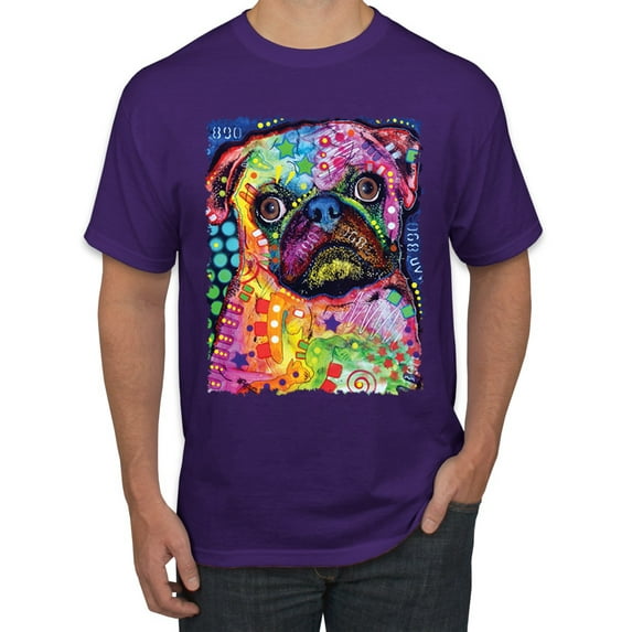 Funny Neon Pug | Dean Russo Art Animal Lover Men's T-Shirt, Purple, 3X-Large