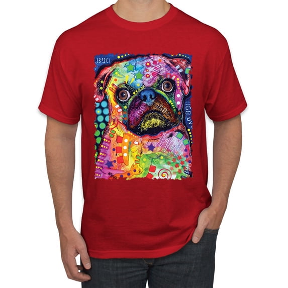 Funny Neon Pug | Dean Russo Art Animal Lover Men's T-Shirt, Red, 4X-Large