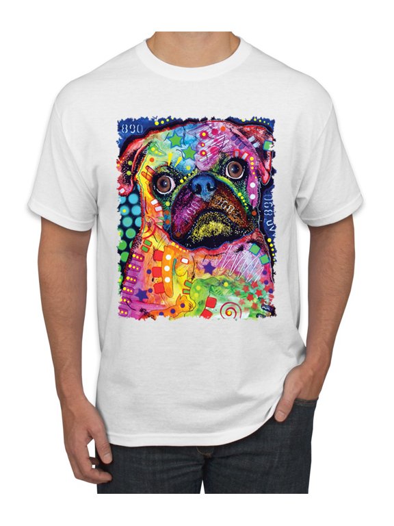 Funny Neon Pug | Dean Russo Art Animal Lover Men's T-Shirt, White, Small