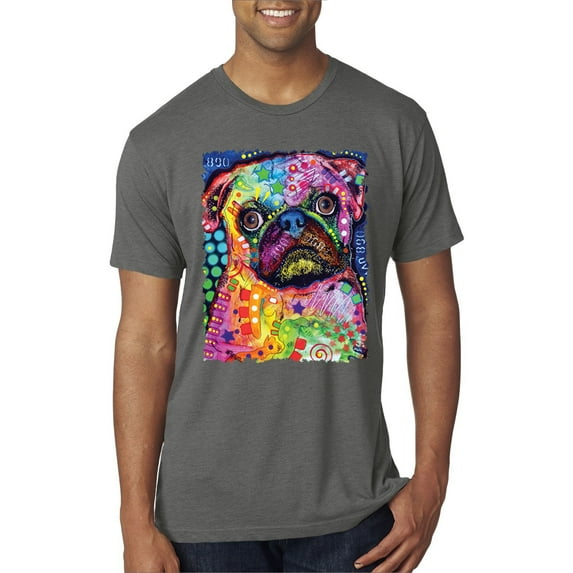 Funny Neon Pug | Dean Russo Art Animal Lover Mens Premium Tri Blend T-Shirt, Dark Heather, Large