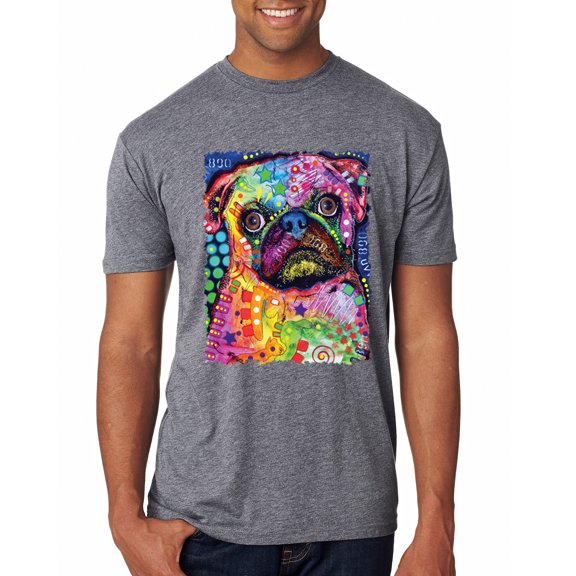Funny Neon Pug | Dean Russo Art Animal Lover Mens Premium Tri Blend T-Shirt, Premium Heather, Large