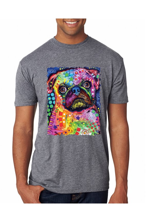 Funny Neon Pug | Dean Russo Art Animal Lover Mens Premium Tri Blend T-Shirt, Premium Heather, Large
