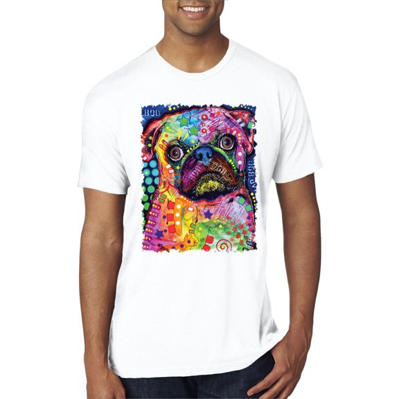 Funny Neon Pug | Dean Russo Art Animal Lover Mens Premium Tri Blend T-Shirt, True White, Small