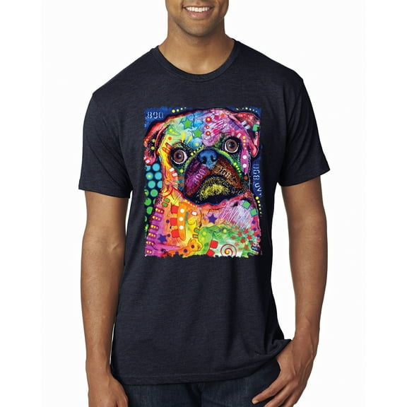 Funny Neon Pug | Dean Russo Art Animal Lover Mens Premium Tri Blend T-Shirt, Vintage Navy, Medium