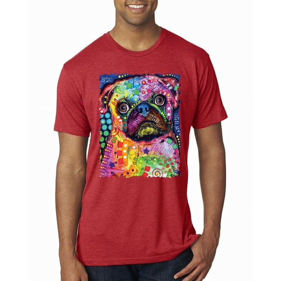 Funny Neon Pug | Dean Russo Art Animal Lover Mens Premium Tri Blend T-Shirt, Vintage Red, Large