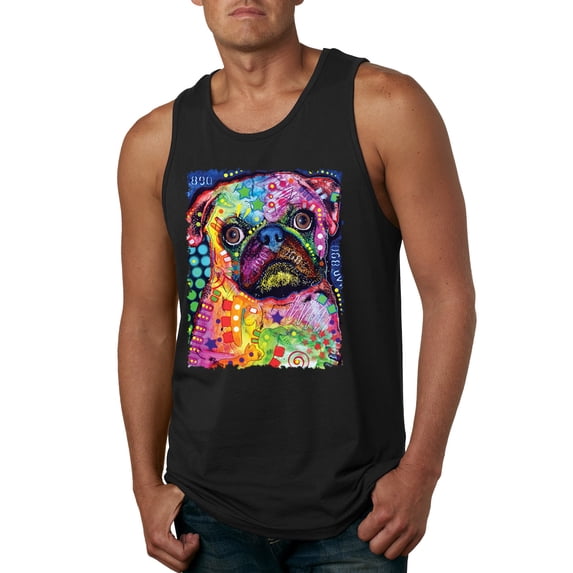 Funny Neon Pug | Dean Russo Art Animal Lover Mens Tank Top, Black, Medium