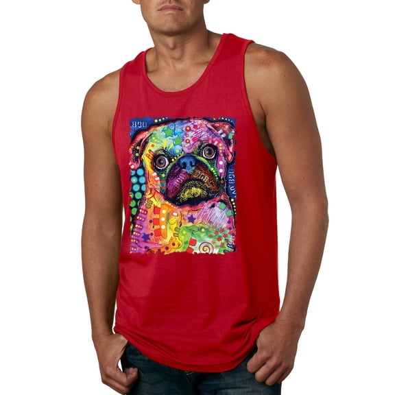 Funny Neon Pug | Dean Russo Art Animal Lover Mens Tank Top, Red, Medium