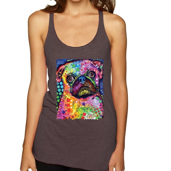 Funny Neon Pug | Dean Russo Art Animal Lover Tri-Blend Racerback Tank Top, Brown, X-Large