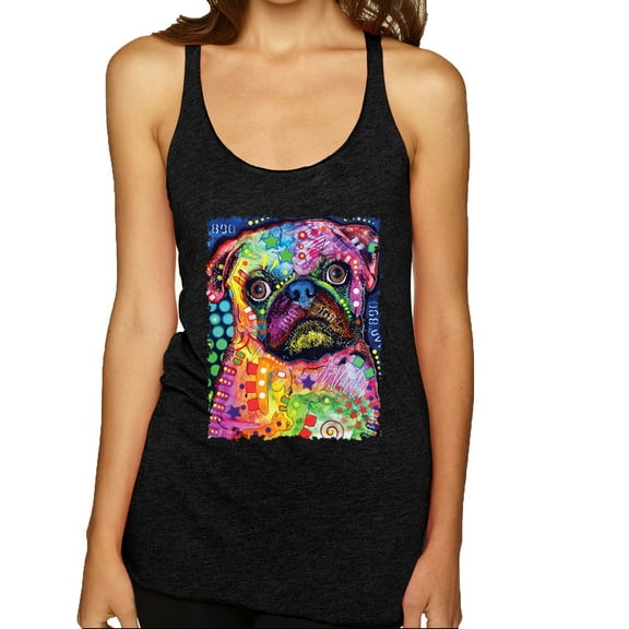 Funny Neon Pug | Dean Russo Art Animal Lover Tri-Blend Racerback Tank Top, Vintage Black, X-Large