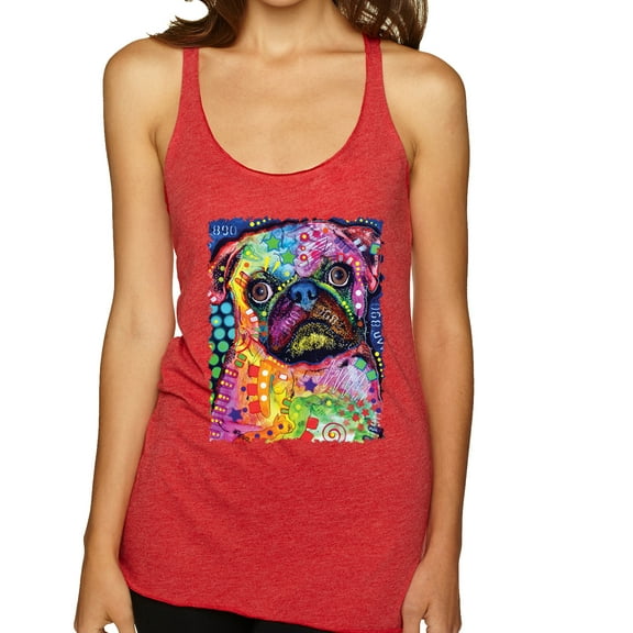Funny Neon Pug | Dean Russo Art Animal Lover Tri-Blend Racerback Tank Top, Vintage Red, Small