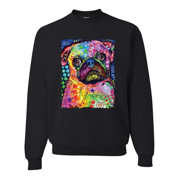 Funny Neon Pug | Dean Russo Art Animal Lover Unisex Crewneck Sweatshirt, Black, 5X-Large