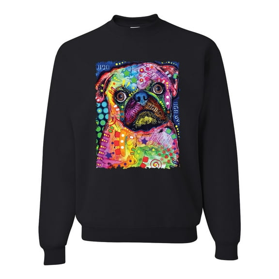 Funny Neon Pug | Dean Russo Art Animal Lover Unisex Crewneck Sweatshirt, Black, Medium