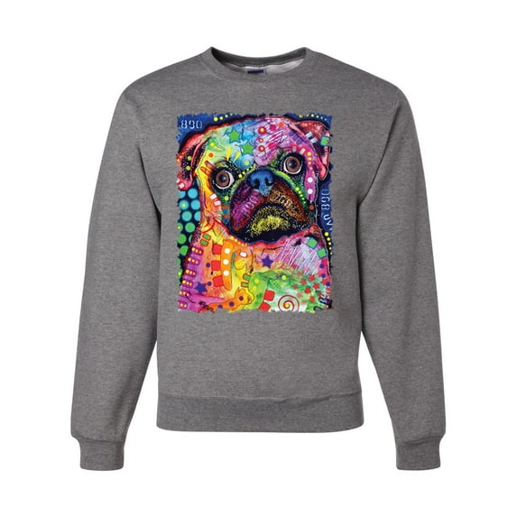 Funny Neon Pug | Dean Russo Art Animal Lover Unisex Crewneck Sweatshirt, Heather Grey, 3X-Large