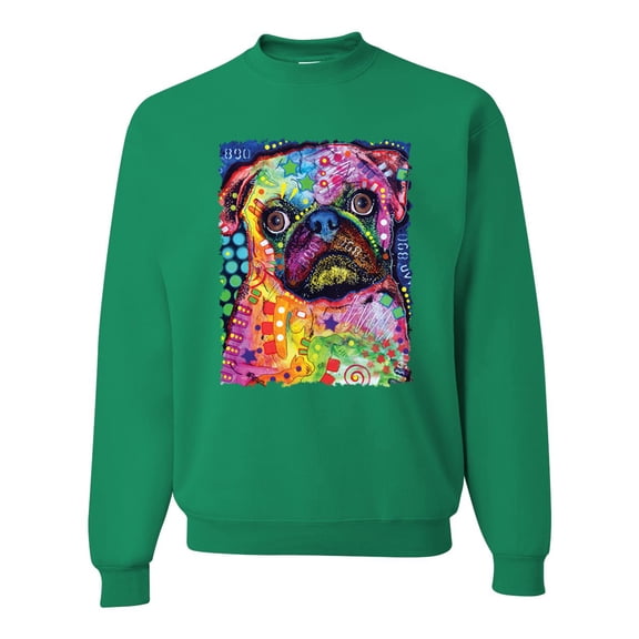 Funny Neon Pug | Dean Russo Art Animal Lover Unisex Crewneck Sweatshirt, Kelly, Medium