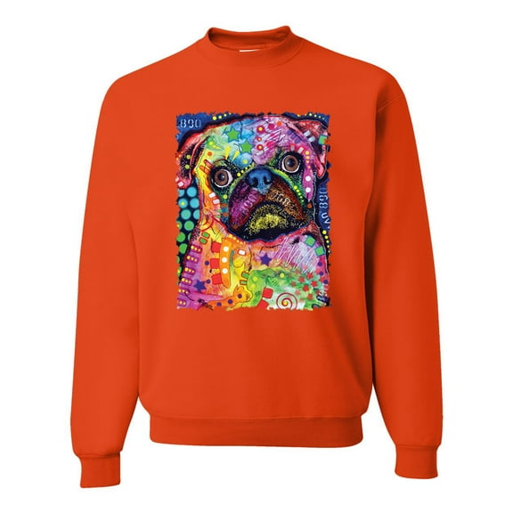 Funny Neon Pug | Dean Russo Art Animal Lover Unisex Crewneck Sweatshirt, Orange, Small