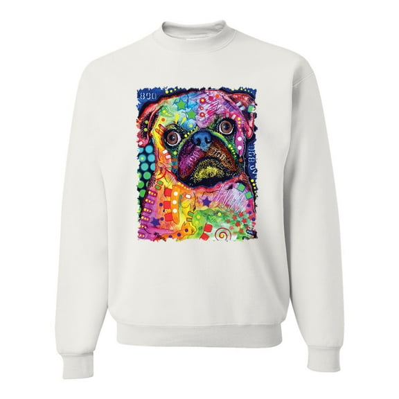Funny Neon Pug | Dean Russo Art Animal Lover Unisex Crewneck Sweatshirt, White, X-Large