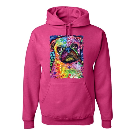 Funny Neon Pug | Dean Russo Art Animal Lover Unisex Hoodie Sweatshirt, Fuschia, 3X-Large
