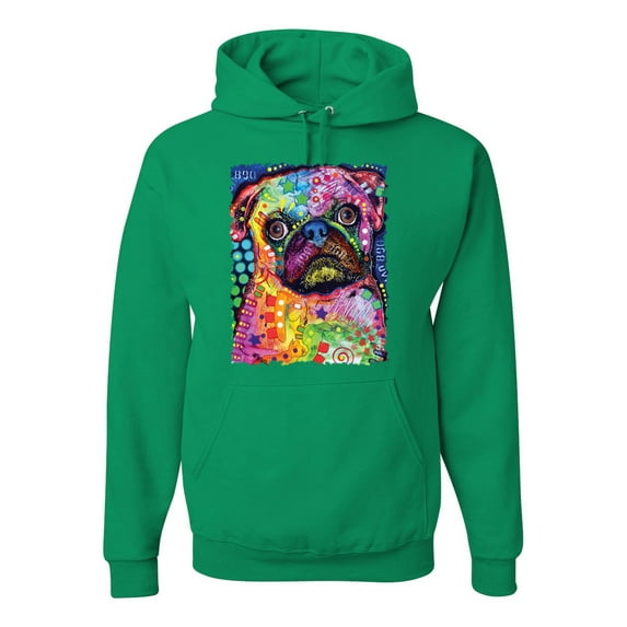 Funny Neon Pug | Dean Russo Art Animal Lover Unisex Hoodie Sweatshirt, Kelly, Large