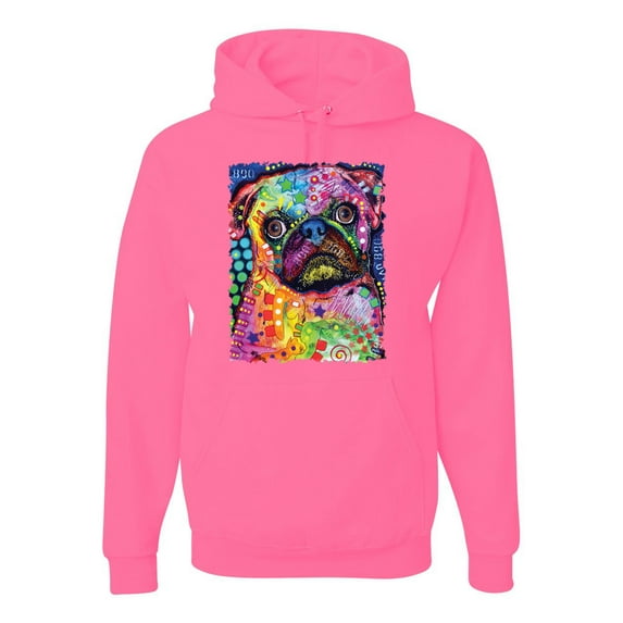 Funny Neon Pug | Dean Russo Art Animal Lover Unisex Hoodie Sweatshirt, Neon Pink, Large