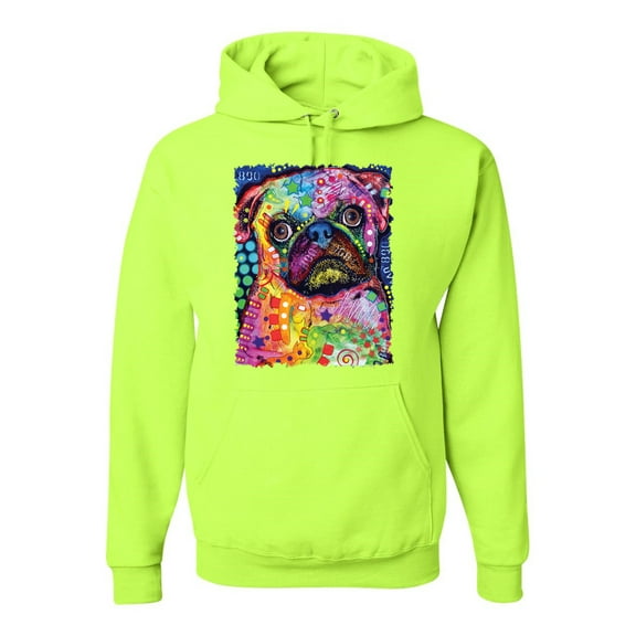 Funny Neon Pug | Dean Russo Art Animal Lover Unisex Hoodie Sweatshirt, Safety Green, X-Large