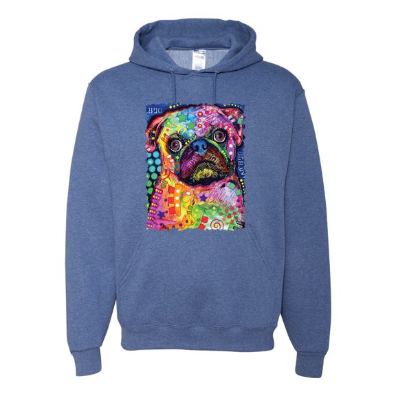 Funny Neon Pug | Dean Russo Art Animal Lover Unisex Hoodie Sweatshirt, Vintage Heather Blue, X-Large