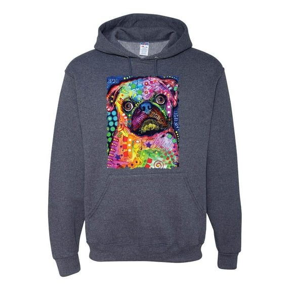 Funny Neon Pug | Dean Russo Art Animal Lover Unisex Hoodie Sweatshirt, Vintage Heather Navy, X-Large