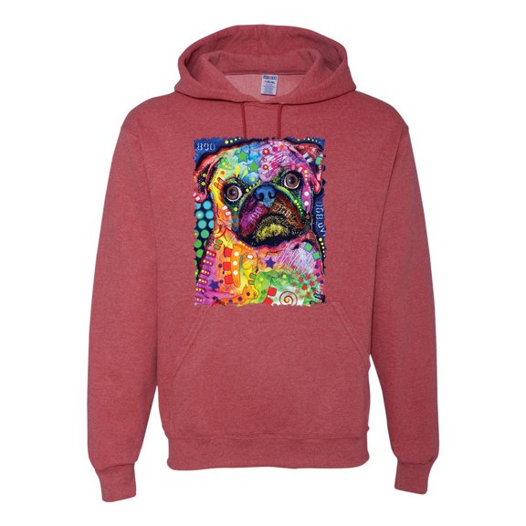 Funny Neon Pug | Dean Russo Art Animal Lover Unisex Hoodie Sweatshirt, Vintage Heather Red, Large