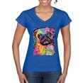 thumbnail image 1 of Funny Neon Pug | Dean Russo Art Animal Lover Women's Standard V-Neck Tee, Royal, XX-Large, 1 of 6