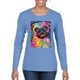 thumbnail image 1 of Funny Neon Pug | Dean Russo Art Animal Lover Womens Long Sleeve T-Shirt, Light Blue, Large, 1 of 6