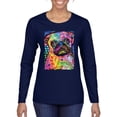 thumbnail image 1 of Funny Neon Pug | Dean Russo Art Animal Lover Womens Long Sleeve T-Shirt, Navy, XX-Large, 1 of 6