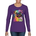 thumbnail image 1 of Funny Neon Pug | Dean Russo Art Animal Lover Womens Long Sleeve T-Shirt, Purple, Medium, 1 of 6
