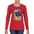 thumbnail image 1 of Funny Neon Pug | Dean Russo Art Animal Lover Womens Long Sleeve T-Shirt, Red, Medium, 1 of 6