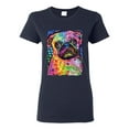 thumbnail image 1 of Funny Neon Pug | Dean Russo Art Animal Lover Womens T-Shirt, Navy, X-Large, 1 of 6