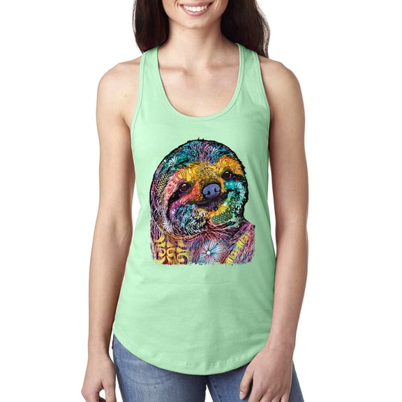 Funny Neon Sloth | Dean Russo Art Animal Lover Ladies Racerback Sleeveless Top, Mint, S