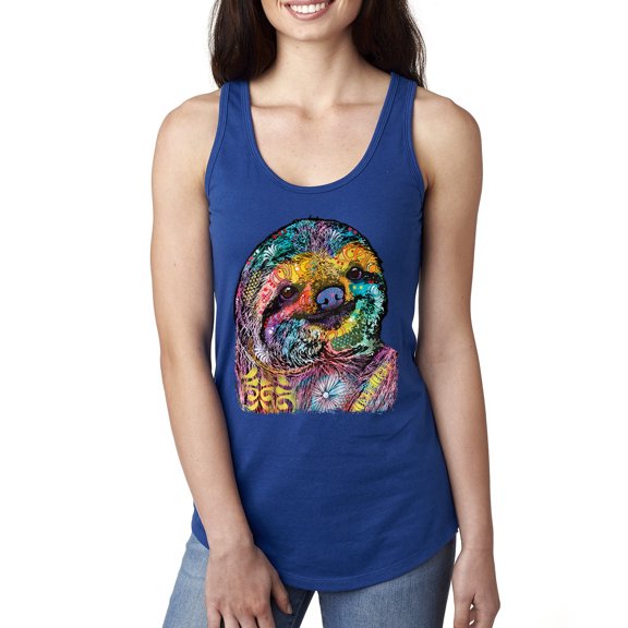 Funny Neon Sloth | Dean Russo Art Animal Lover Ladies Racerback Sleeveless Top, Royal, XL