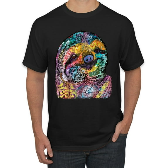 Funny Neon Sloth | Dean Russo Art Animal Lover Men's T-Shirt, Black, 4XL