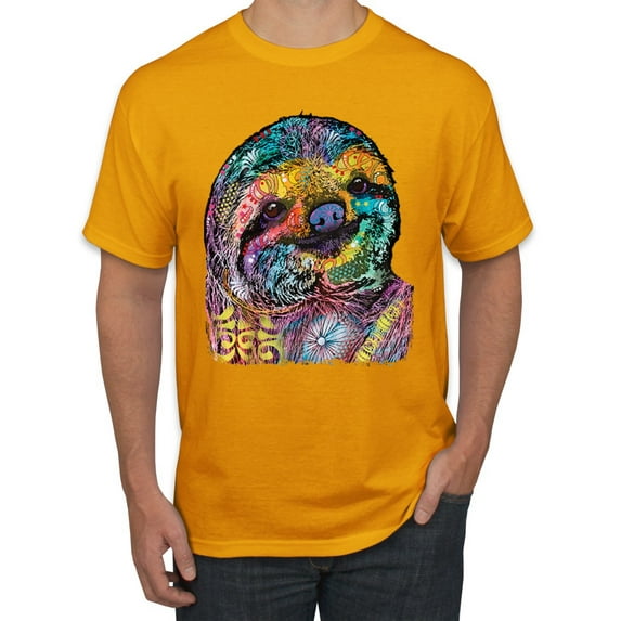 Funny Neon Sloth | Dean Russo Art Animal Lover Men's T-Shirt, Gold, 2XL