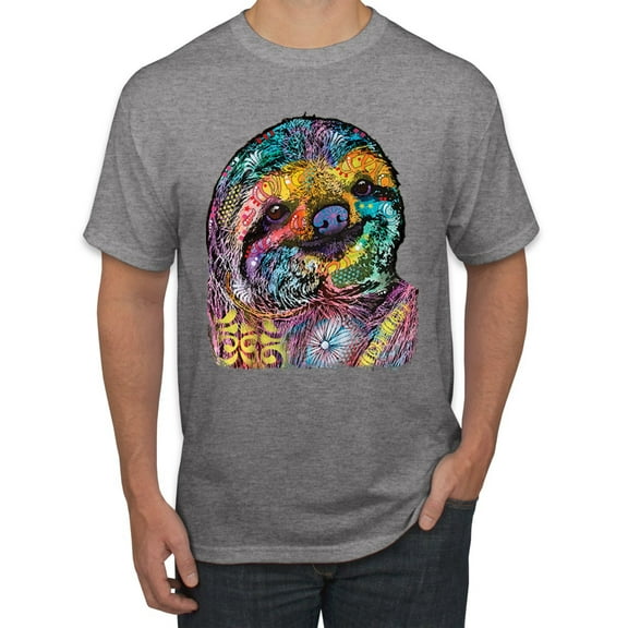 Funny Neon Sloth | Dean Russo Art Animal Lover Men's T-Shirt, Heather Grey, 2XL