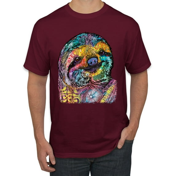 Funny Neon Sloth | Dean Russo Art Animal Lover Men's T-Shirt, Maroon, 2XL