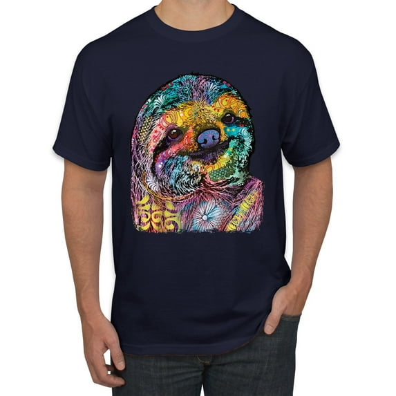 Funny Neon Sloth | Dean Russo Art Animal Lover Men's T-Shirt, Navy, XL