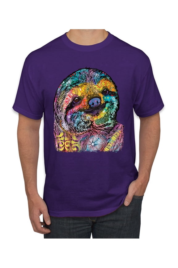Funny Neon Sloth | Dean Russo Art Animal Lover Men's T-Shirt, Purple, M