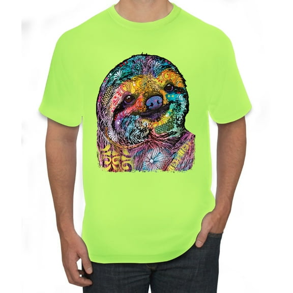 Funny Neon Sloth | Dean Russo Art Animal Lover Men's T-Shirt, Safety Green, M