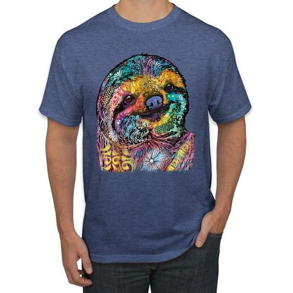 Funny Neon Sloth | Dean Russo Art Animal Lover Men's T-Shirt, Vintage Heather Blue, 2XL