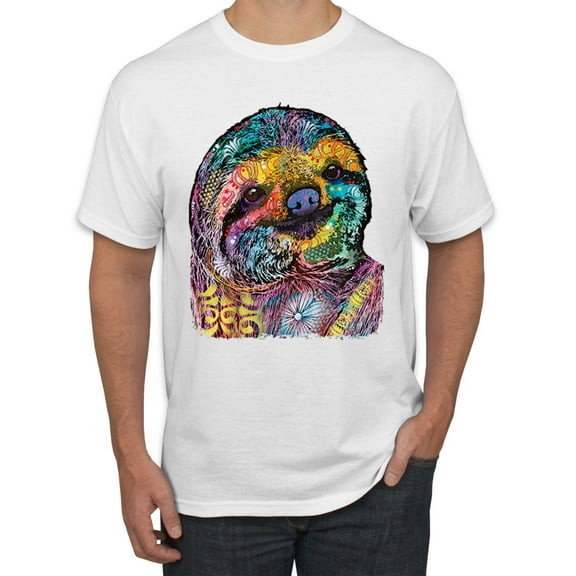 Funny Neon Sloth | Dean Russo Art Animal Lover Men's T-Shirt, White, 3XL