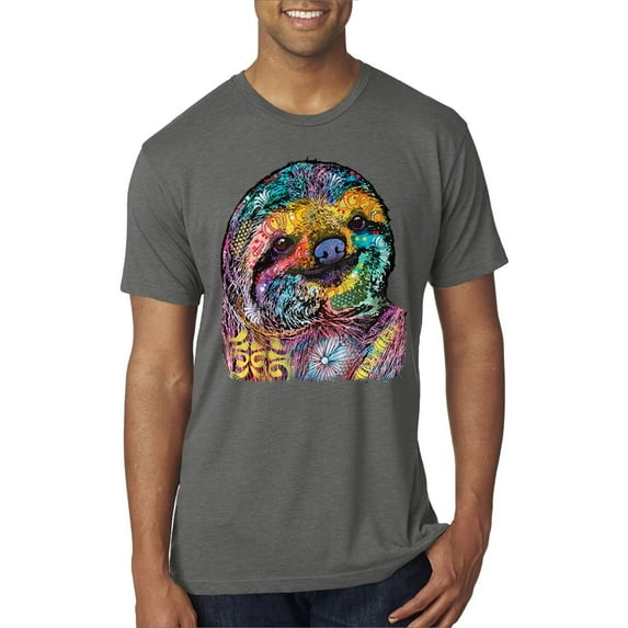 Funny Neon Sloth | Dean Russo Art Animal Lover Mens Premium Tri Blend T-Shirt, Dark Heather, L