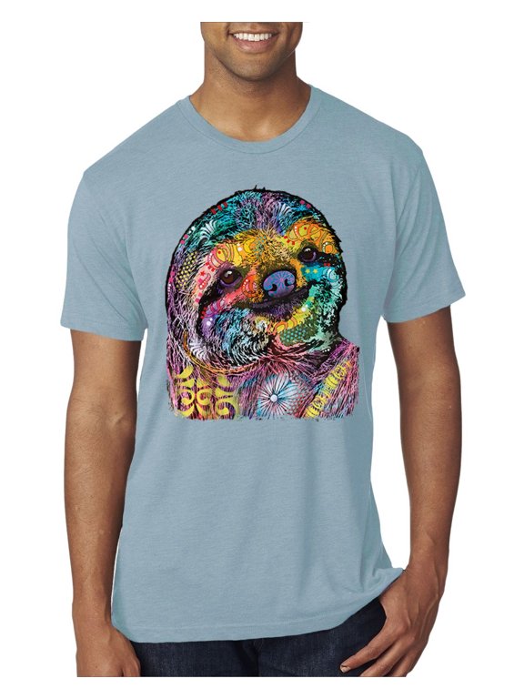 Funny Neon Sloth | Dean Russo Art Animal Lover Mens Premium Tri Blend T-Shirt, Denim, 2XL