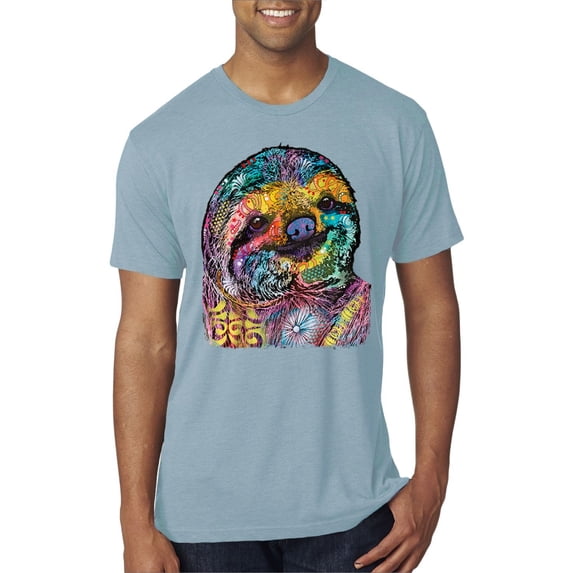 Funny Neon Sloth | Dean Russo Art Animal Lover Mens Premium Tri Blend T-Shirt, Denim, S
